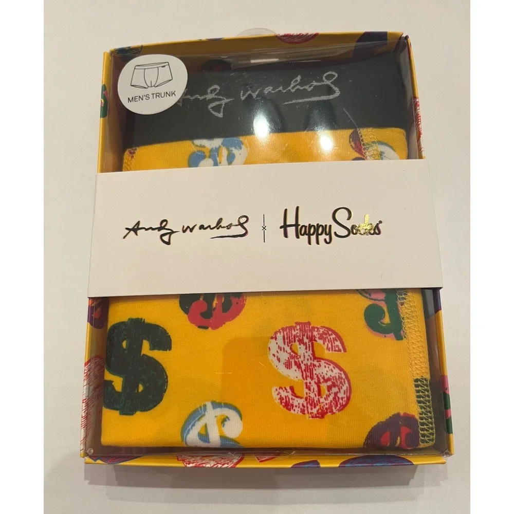 Andy Warhol Men's Dollar Trunks Boxer Briefs Money Happy Socks Size Medium 32-34